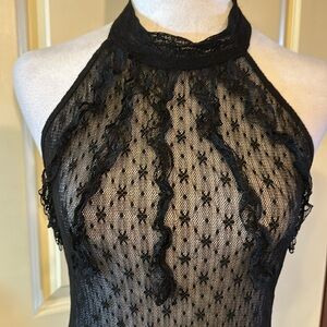 Black sheer stretch material hook& eye at neck
BRAND NEW NEVER WORN